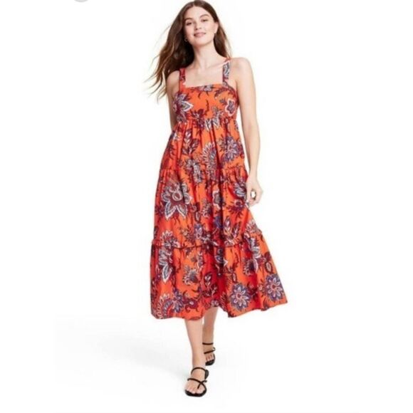 Rhode X Target Paisley Leaf Print Cotton Midi Dress XXL - Picture 1 of 8